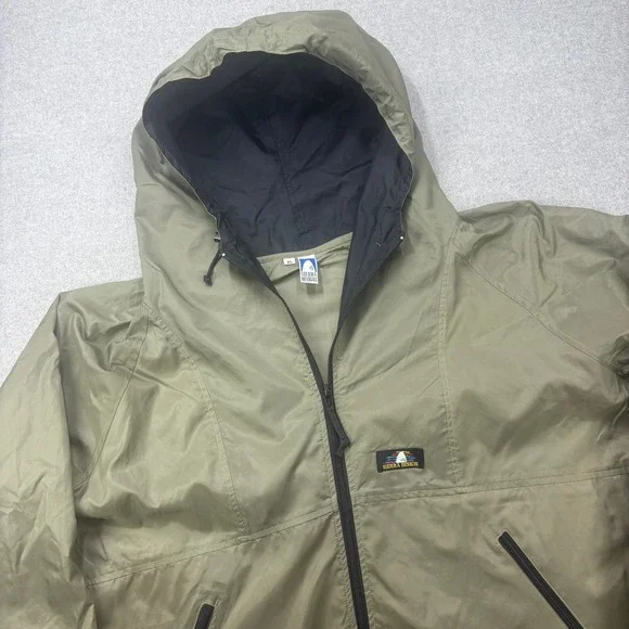 Vintage 90s Sierra Designs Hooded Nylon Jacket Mens XL Boxy Cropped Olive Green - Picture 1 of 9